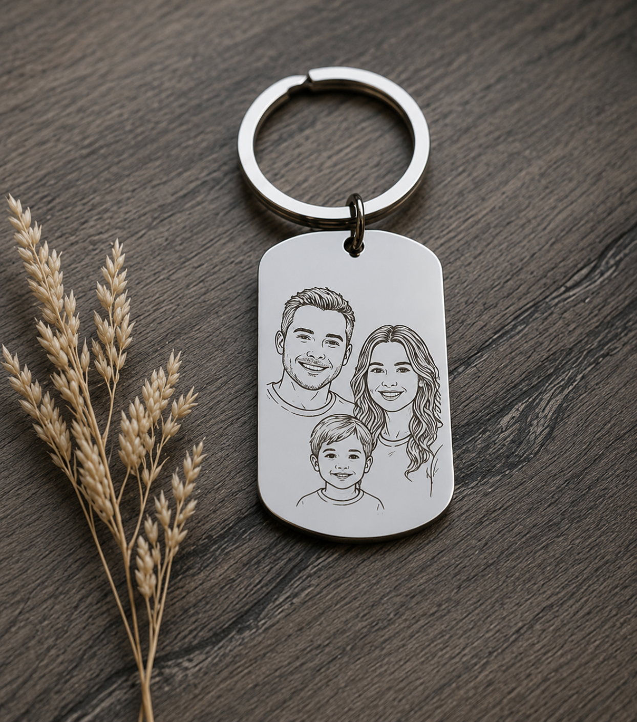 Personalisierter Schlüsselanhänger mit Foto Gravur | Individuelle Lineart Zeichnung | Haustiere, Kinder, Familie oder Paar Portrait