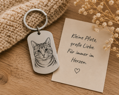 Personalisierter Schlüsselanhänger mit Foto Gravur | Individuelle Lineart Zeichnung | Haustiere, Kinder, Familie oder Paar Portrait