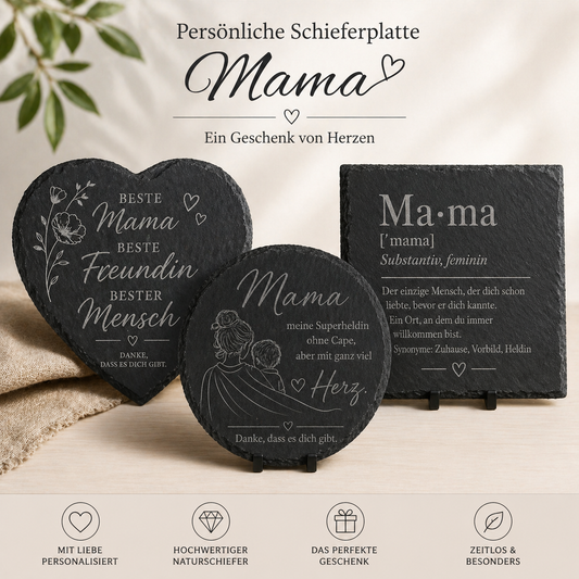 schieferplatten mama gravur rund herz eckig geschenk muttertag
mama geschenk schieferplatte set gravur verschiedene designs
gravierte schieferplatten mama geschenkideen übersicht